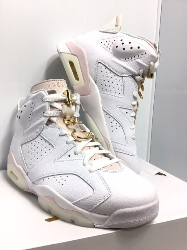 نایک ایر جردن ۶ گلدهوپس سفید صورتی Nike air jordan 6 gold hoops white and pink