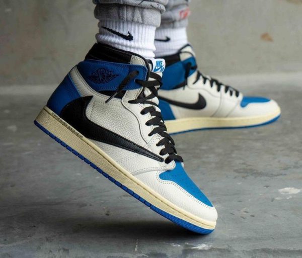 نایک ایر جردن ۱ ساقدار تراویس اسکات آبی Nike air jordan 1 high travis Scott fragment blue