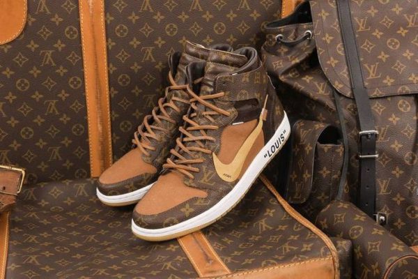 نایک ایر جردن ۱ ساقدار آف وایت لویی ویتون قهوه ای Nike air jordan 1 high off-white louis Vuitton brown