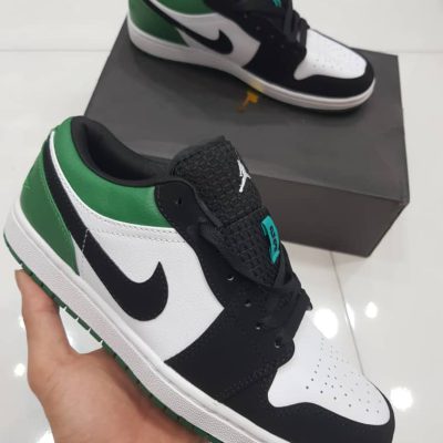 کتانی نایک ایرجردن ۱ بدون ساق سفید سبز Nike air jordan 1 low white and green