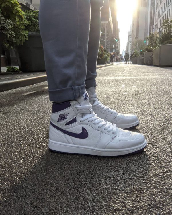 نایک ایر جردن ۱ ساقدار متالیک سفید بنفش Nike air jordan 1 high metallic white purple