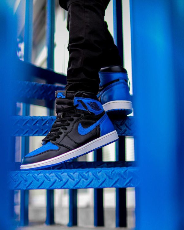 نایک ایر جردن ۱ ساقدار رویال مشکی آبی Nike air jordan 1 high royal black and blue