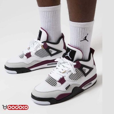 کتانی نایک ایر جردن 4 پاریس سنت ژرمن سفید بنفش Nike air jordan 4 paris saint Germain white and purple