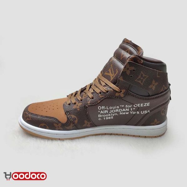 کتانی نایک ایر جردن ۱ آف وایت لوئیز ویتون قهوه ای Nike air jordan 1 high off-white louis Vuitton brown