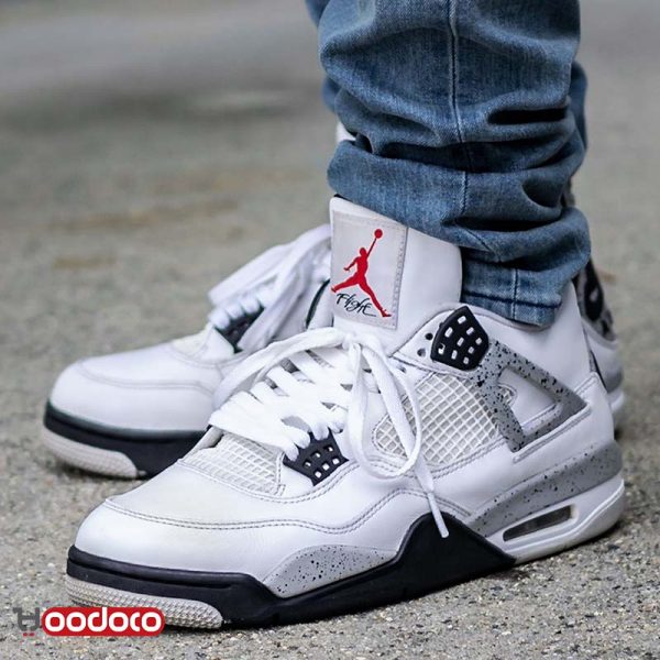 کتانی نایک ایر جردن ۴ سفید سیمانی Nike air jordan 4 white and cement