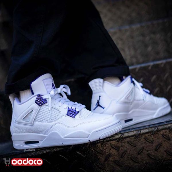 کتانی نایک ایر جردن ۴ متالیک سفید بنفش Nike air jordan 4 metallic white and purple