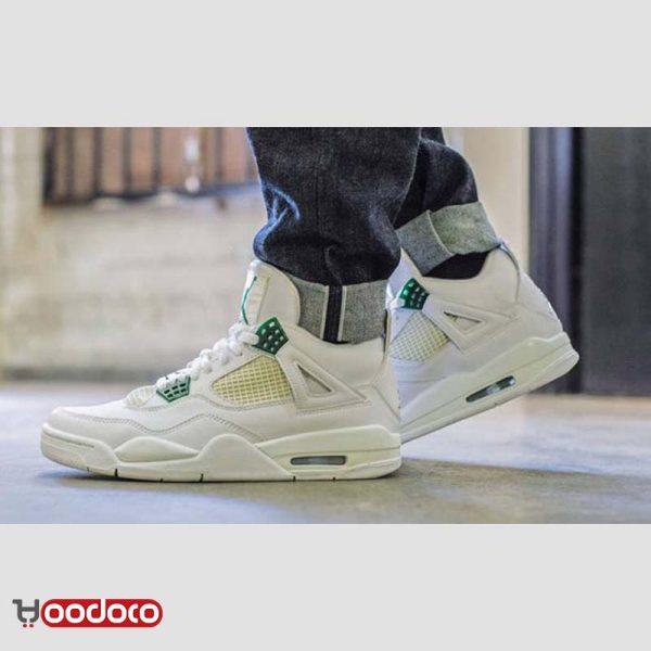 کتانی نایک ایر جردن ۴ متالیک سفید سبز Nike air jordan 4 metallic white and green