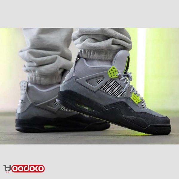 کتانی نایک ایر جردن ۴ نئون طوسی سبز Nike air jordan 4 neon grey and green