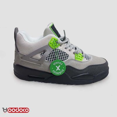 کتانی نایک ایر جردن ۴ نئون طوسی سبز Nike air jordan 4 neon grey and green