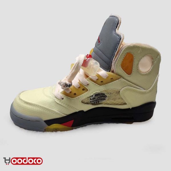 کتانی نایک ایر جردن ۵ آف وایت زرد Nike air Jordan 5 off-white yellow