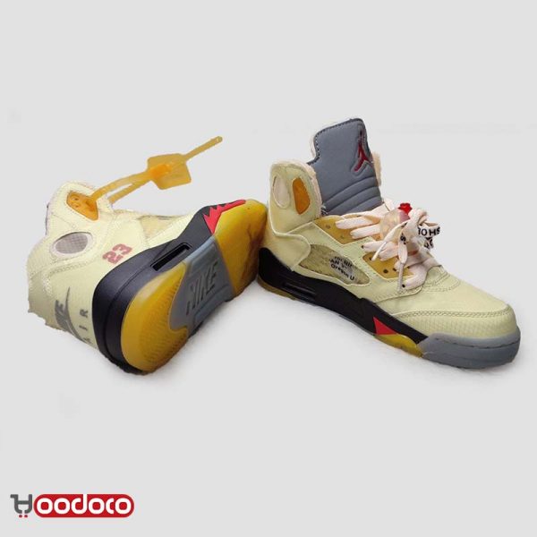 کتانی نایک ایر جردن ۵ آف وایت زرد Nike air Jordan 5 off-white yellow