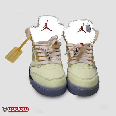 کتانی نایک ایر جردن ۵ آف وایت زرد Nike air Jordan 5 off-white yellow