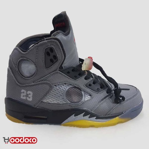 کتانی نایک ایر جردن ۵ آف وایت طوسی تیره Nike air jordan 5 off-white dark grey