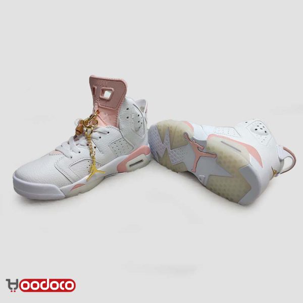 نایک ایر جردن ۶ گلدهوپس سفید صورتی Nike air jordan 6 gold hoops white and pink - Image 3