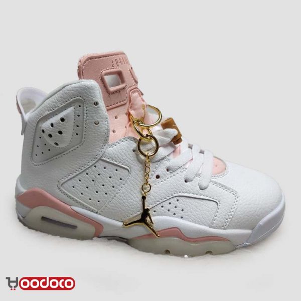 کتانی نایک ایر جردن ۶ گلد هوپس سفید صورتی Nike air jordan 6 gold hoops white and pink