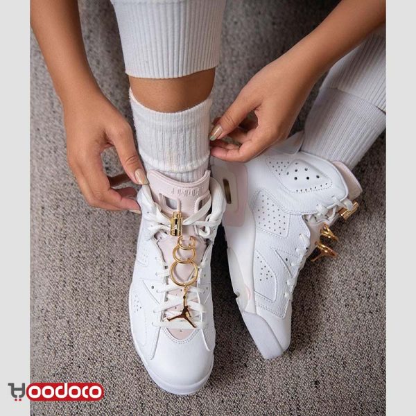 کتانی نایک ایر جردن ۶ گلد هوپس سفید صورتی Nike air jordan 6 gold hoops white and pink