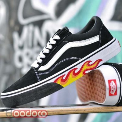 کفش ونس اولد اسکول زیره آتشی مشکی vans Old Skool fire soles black