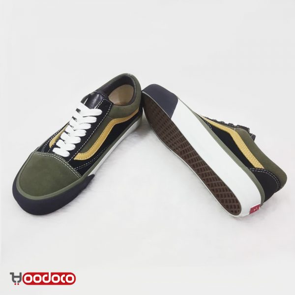 کفش ونس اولد اسکول سبز خط زرد Vans Old Skool green yellow