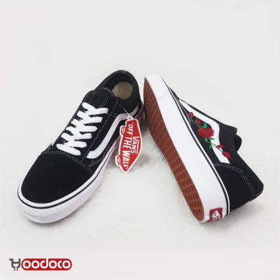 کفش ونس اولد اسکول گل دار رز مشکی Vans Old Skool rose flower black