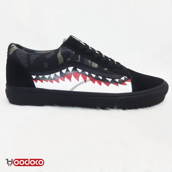 کفش ونس اولد اسکول کوسه چریکی مشکی Vans Old Skool bape shark camouflage black