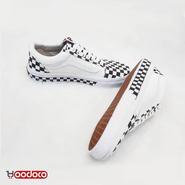 کفش ونس اولد اسکول سفید حاشیه شطرنجی Vans Old Skool checker wite