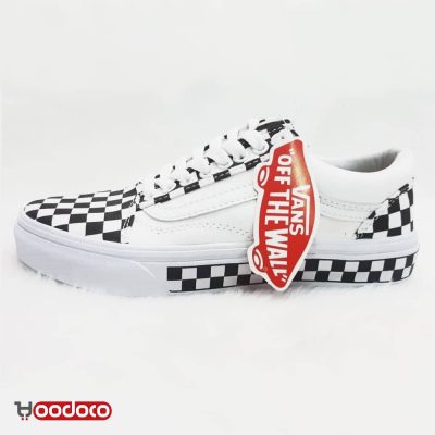 کفش ونس اولد اسکول سفید حاشیه شطرنجی Vans Old Skool checker wite