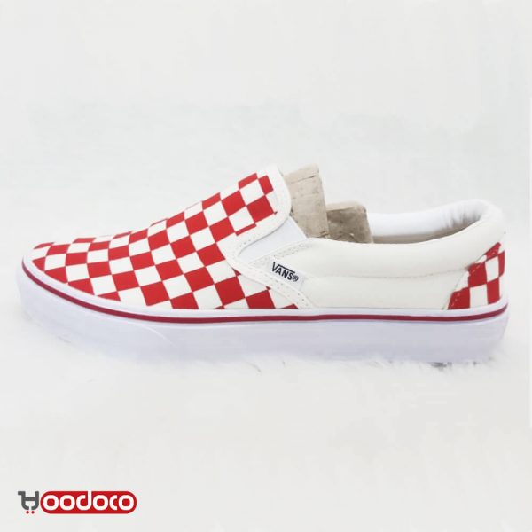 کفش ونس کالج شطرنجی قرمز سفید Vans slip-on checker red white