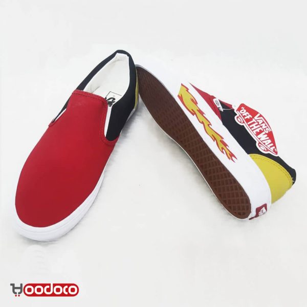 کفش ونس کالج آتشی مشکی قرمز Vans slip-on fire black and red