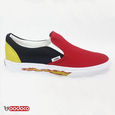 کفش ونس کالج آتشی مشکی قرمز Vans slip-on fire black and red