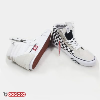 کفش ونس ساقدار زیپی شطرنجی سفید Vans SK8-hi reissue cut and paste checker white