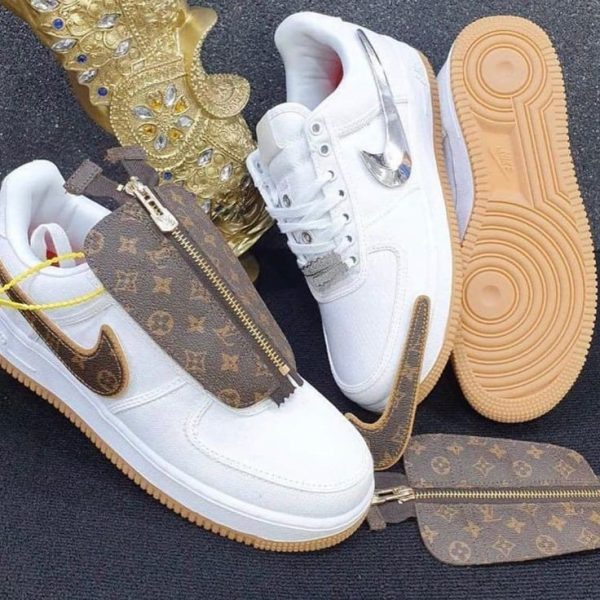 نایک ایر فورس ۱ بدون ساق تراویس اسکات سفید "لویی ویتون " Nike air force 1 travis Scott "louis Vuitton" white