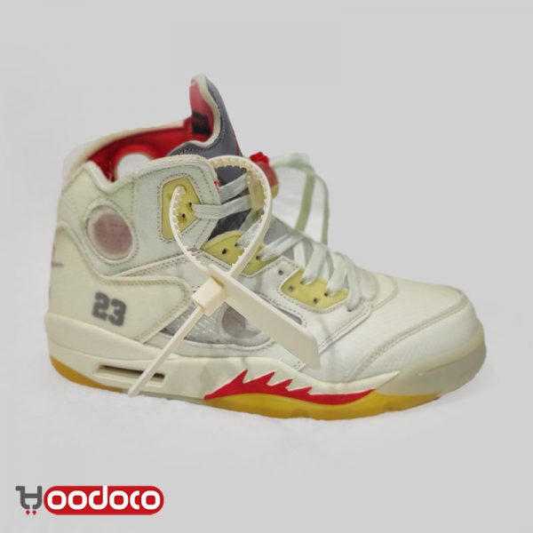 کتانی نایک ایر جردن ۵ آف وایت شیری Nike air Jordan 5 off white milky