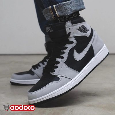 کتانی نایک ایر جردن ۱ طوسی مشکی شادو Nike air Jordan 1 high grey and black shadow