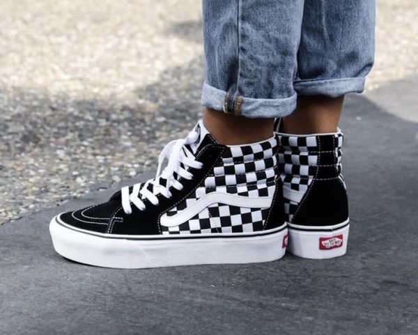 ونس اسکیت ساقدار شطرنجی مشکی سفید Vans sk8 hi slim chess black and white