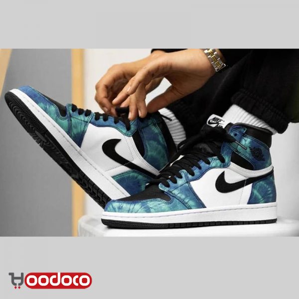 کتانی نایک ایر جردن ۱ تای دای آبی Nike air Jordan 1 high tie dye blue