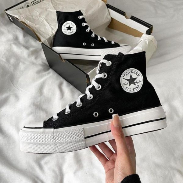 Converse all star chuck Taylor lift platform black white کانورس آل استار چاک تیلور لیفت پلتفورم مشکی