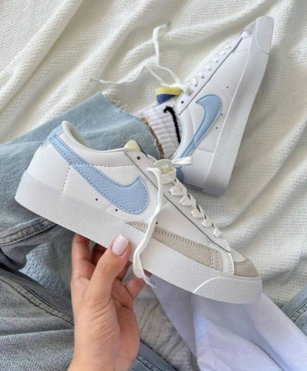 نایک بلیزر بدون ساق 77 سفید آبی Nike blazer low 77 ghost white