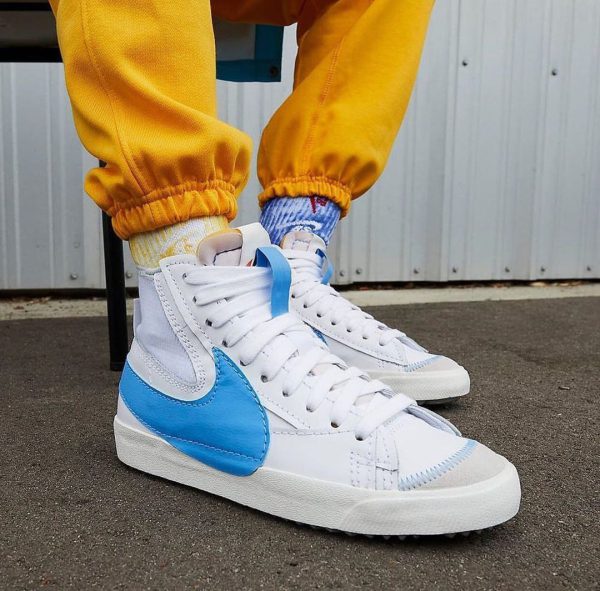 نایک بلیزر جامبو ساقدار سفید آبی Nike blazer mid jumbo white blue