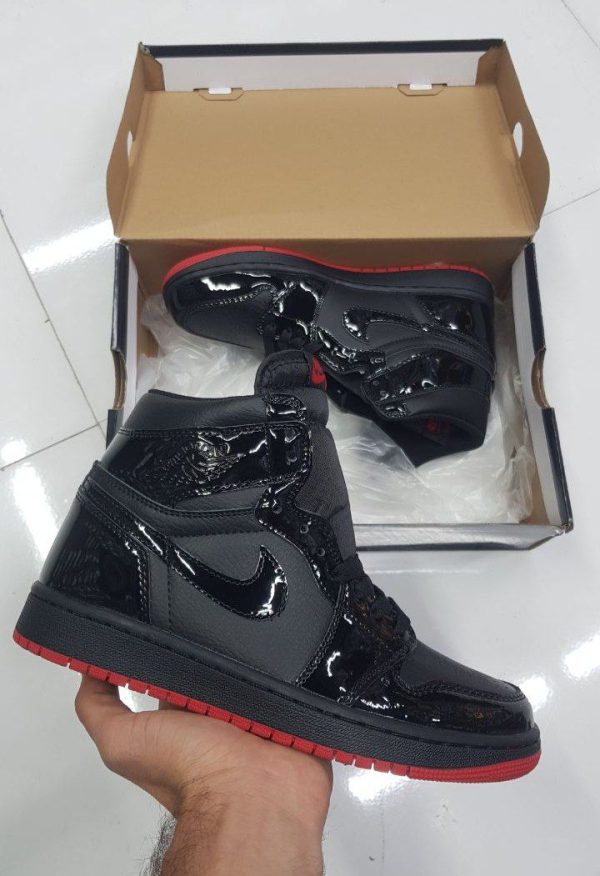 نایک ایر جردن ۱ ساقدار تمام مشکی ورنی Nike air jordan 1 full black - Image 2