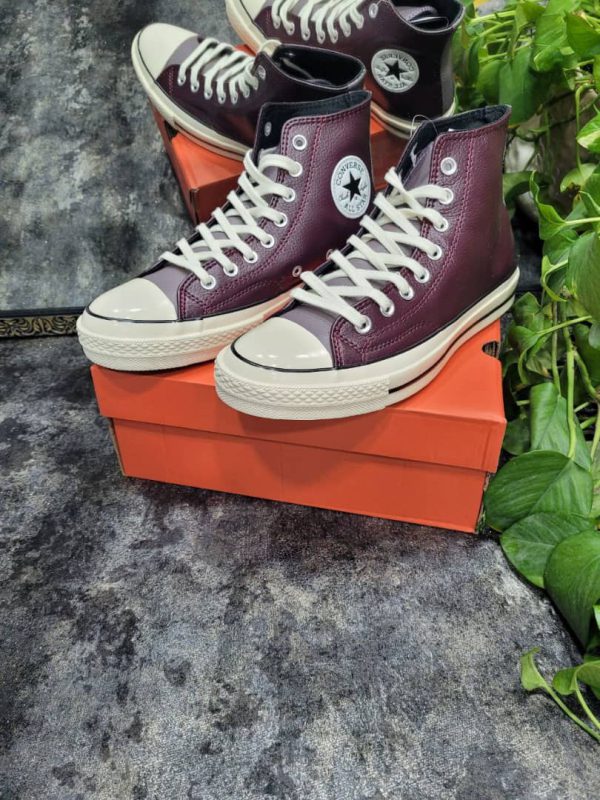 کانورس ۱۹۷۰ ساقدار چرمی زرشکی Converse all star 1970 leather dark maroon - Image 2