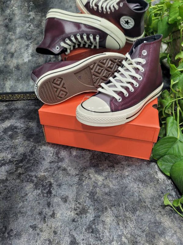 کانورس ۱۹۷۰ ساقدار چرمی زرشکی Converse all star 1970 leather dark maroon - Image 3