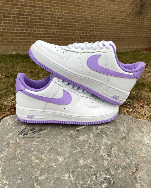 نایک ایر فورس ۱ بدون ساق سفید بنفش Nike airforce 1 white purple