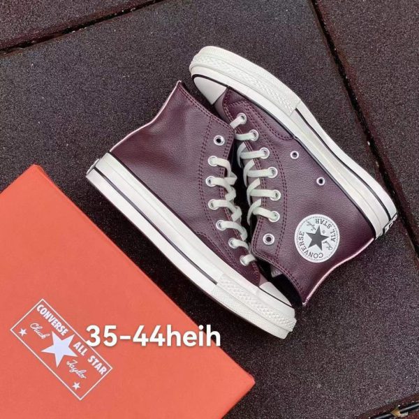 کانورس ۱۹۷۰ ساقدار چرمی زرشکی Converse all star 1970 leather dark maroon