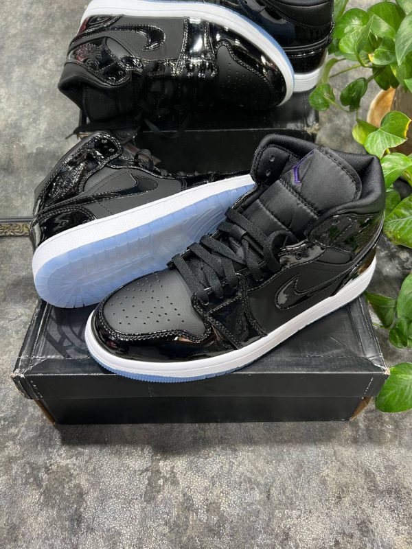 نایک ایر جردن ۱ ساقدار ورنی مشکی زیره آبی Nike air jordan 1 high space jam - Image 2