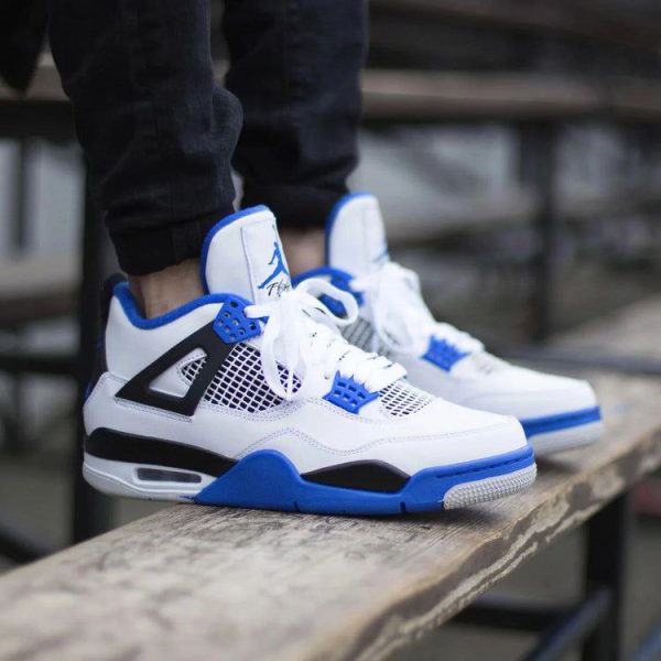 نایک ایر جردن ۴ موتوراسپرت آبی سفید Nike air Jordan 4 Retro Motorsports blue white