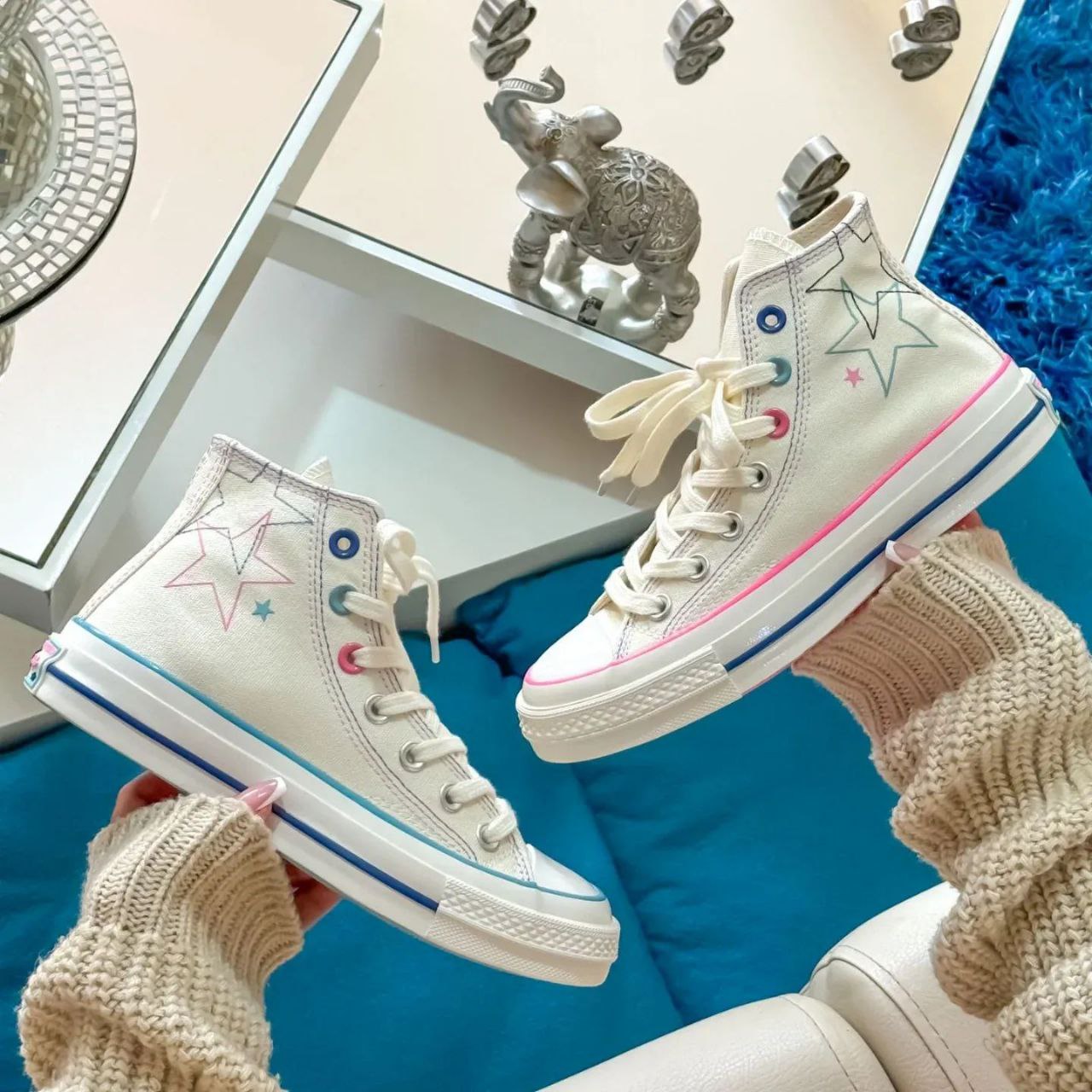 کانورس آلستار ساقدار ۱۹۷۰ چاک تیلور ستاره صورتی سفید Converse Chuck Taylor All Star 70 Stars