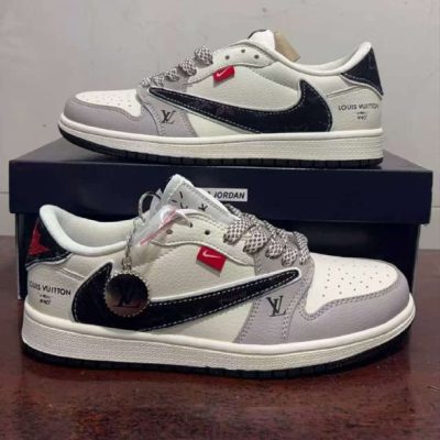 نایک ایر جردن ۱ بدون ساق تراویس اسکات لویی ویتون طوسی سفید Nike air jordan 1 low Travis Scott LV White Gray