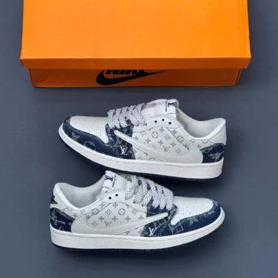 نایک ایر جردن ۱ بدون ساق تراویس اسکات لویی ویتون سورمه ای سفید Nike air jordan 1 low Travis Scott Navy Blue White