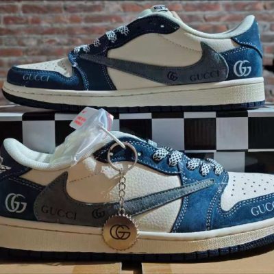 نایک ایر جردن ۱ بدون ساق تراویس اسکات گوچی آبی لی Nike air jordan 1 low Travis Scott LV Blue Lee